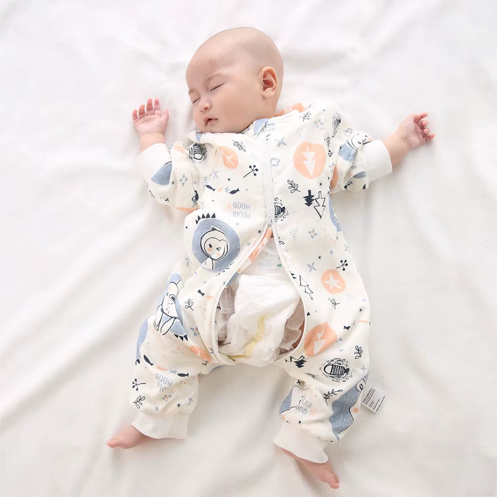 Baby Sleeping Bag for Newborns Baby Diaper Changing Gauze Sleep Bag Removable Sleeves Cartoon Printed Children'S Sleepsacks