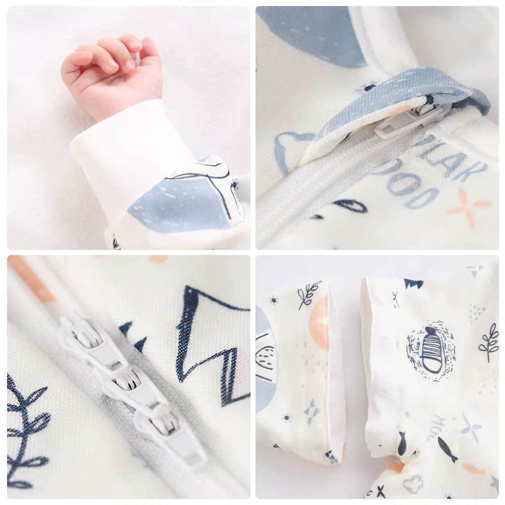 Baby Sleeping Bag for Newborns Baby Diaper Changing Gauze Sleep Bag Removable Sleeves Cartoon Printed Children'S Sleepsacks