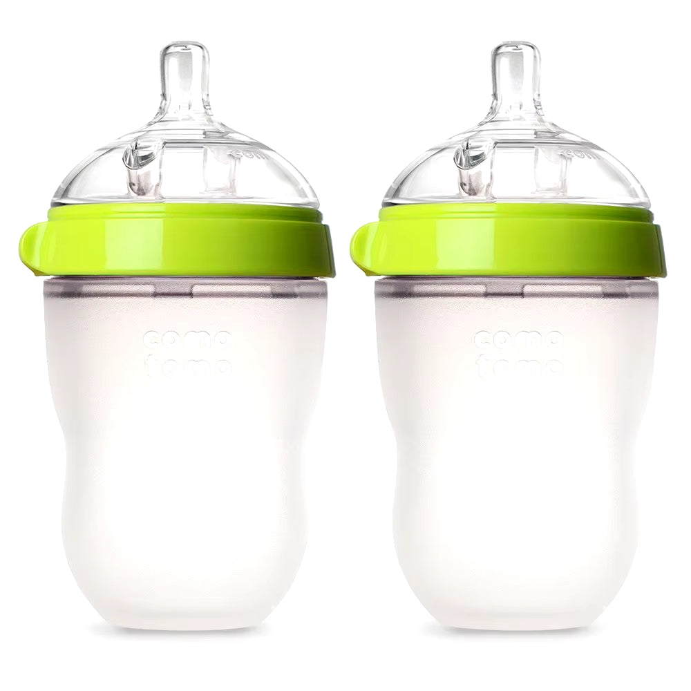 Silicone Baby Bottles 2-Pack – 5oz & 8oz BPA-Free, Green/Pink
