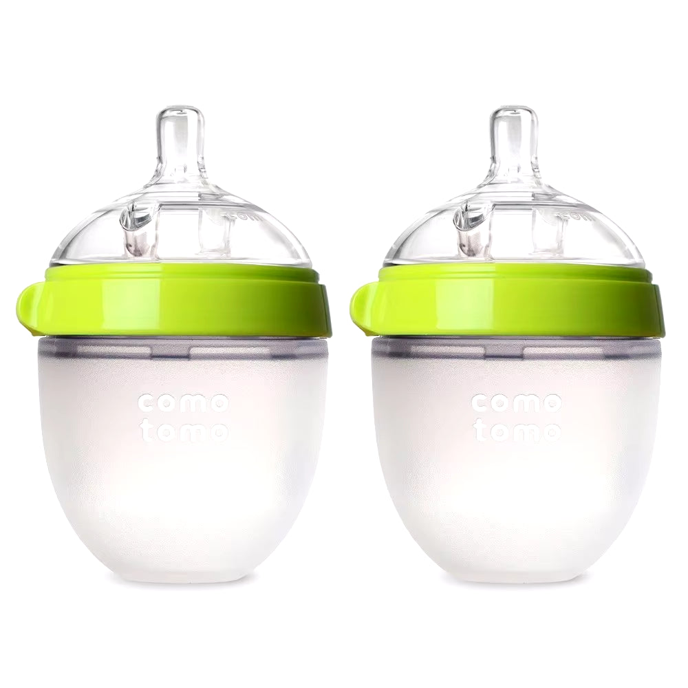 Silicone Baby Bottles 2-Pack – 5oz & 8oz BPA-Free, Green/Pink