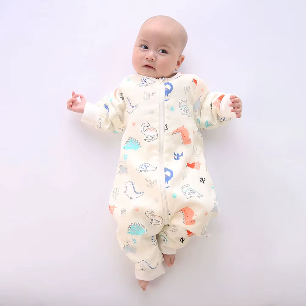 Baby Sleeping Bag for Newborns Baby Diaper Changing Gauze Sleep Bag Removable Sleeves Cartoon Printed Children'S Sleepsacks