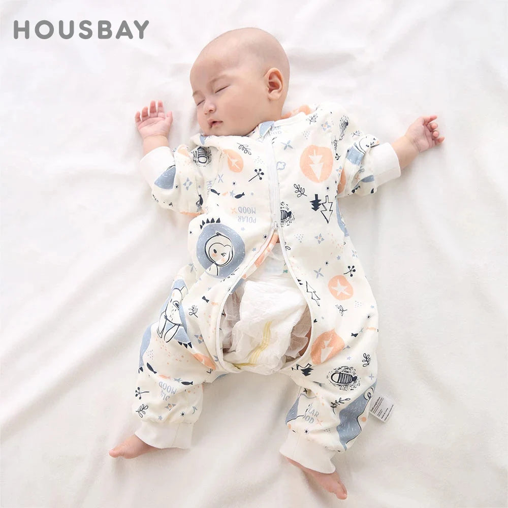 Baby Sleeping Bag for Newborns Baby Diaper Changing Gauze Sleep Bag Removable Sleeves Cartoon Printed Children'S Sleepsacks