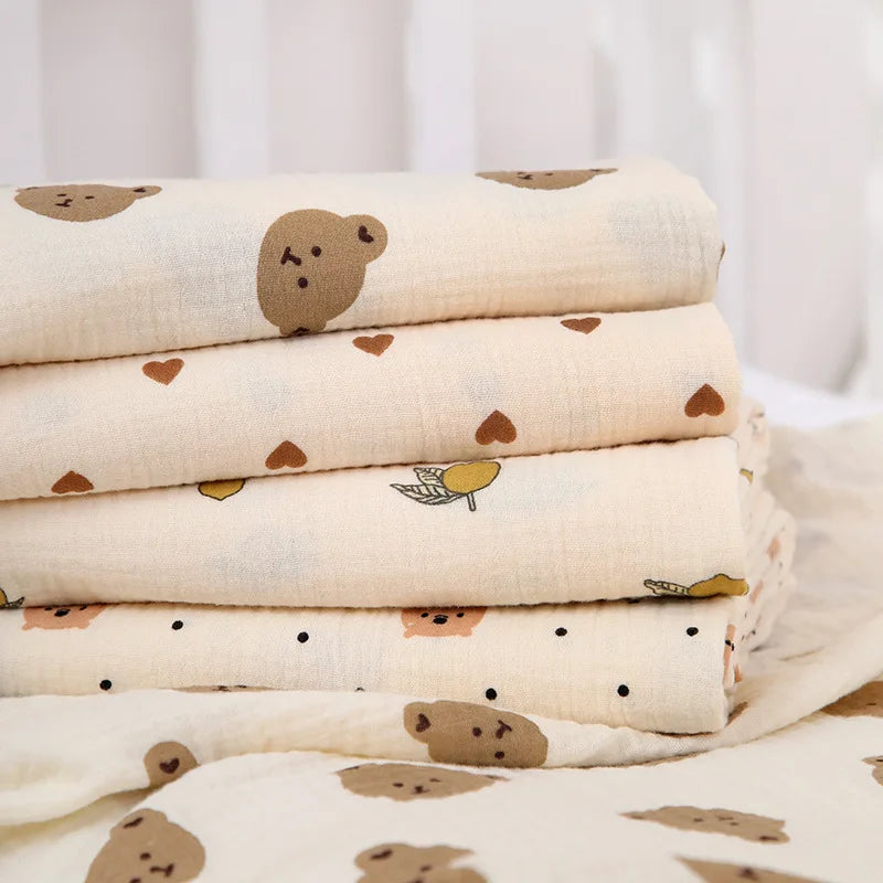 Cotton Muslin Cute Cartoon Printing Baby Swaddle Blanket Soft Breathable Newborn Baby Receiving Blanket for Infant Boys Girls