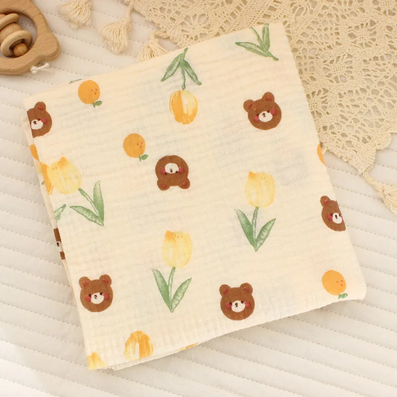 Cotton Muslin Cute Cartoon Printing Baby Swaddle Blanket Soft Breathable Newborn Baby Receiving Blanket for Infant Boys Girls