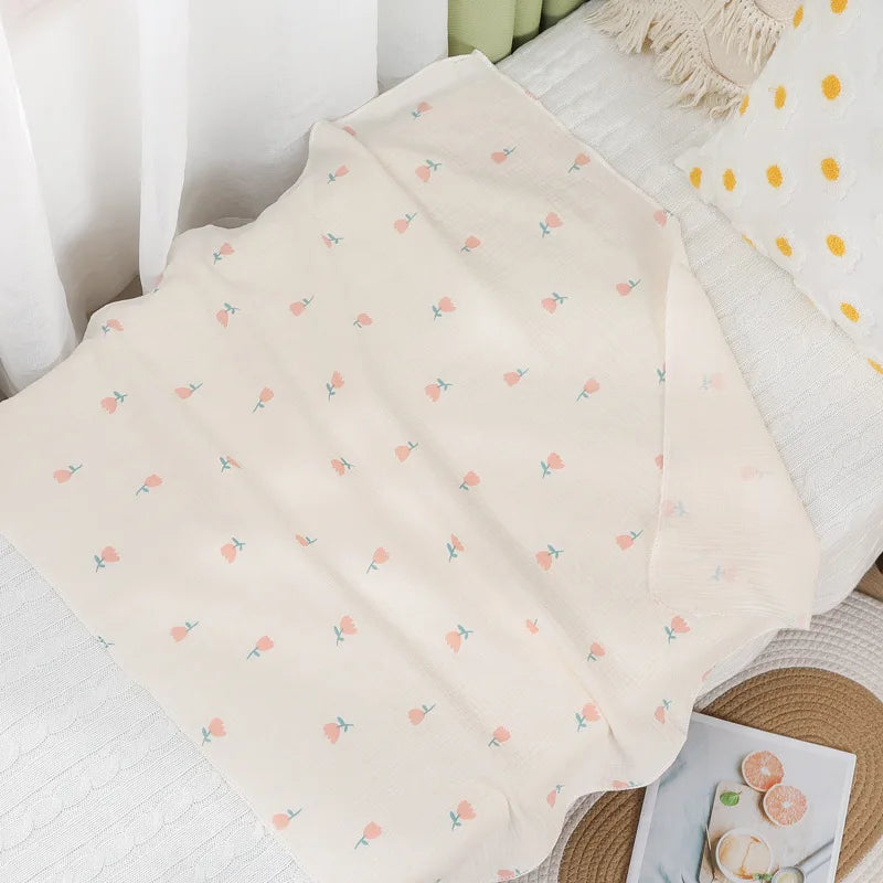 Cotton Muslin Cute Cartoon Printing Baby Swaddle Blanket Soft Breathable Newborn Baby Receiving Blanket for Infant Boys Girls