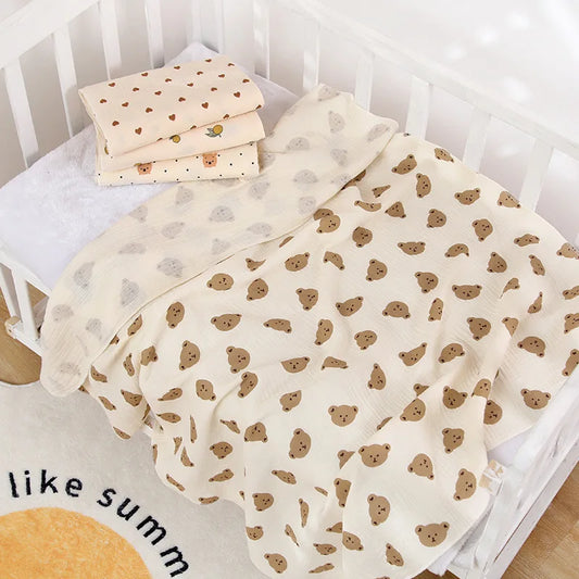 Cotton Muslin Cute Cartoon Printing Baby Swaddle Blanket Soft Breathable Newborn Baby Receiving Blanket for Infant Boys Girls