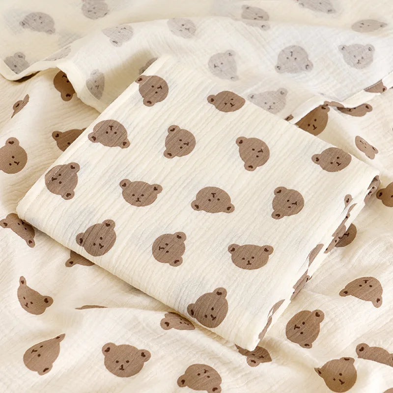Cotton Muslin Cute Cartoon Printing Baby Swaddle Blanket Soft Breathable Newborn Baby Receiving Blanket for Infant Boys Girls