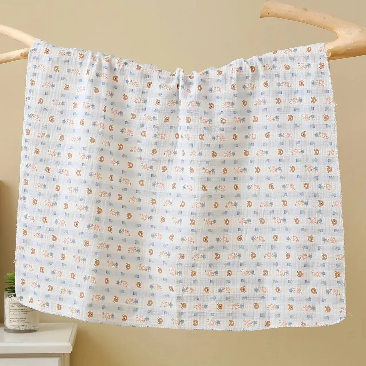 Cotton Muslin Cute Cartoon Printing Baby Swaddle Blanket Soft Breathable Newborn Baby Receiving Blanket for Infant Boys Girls