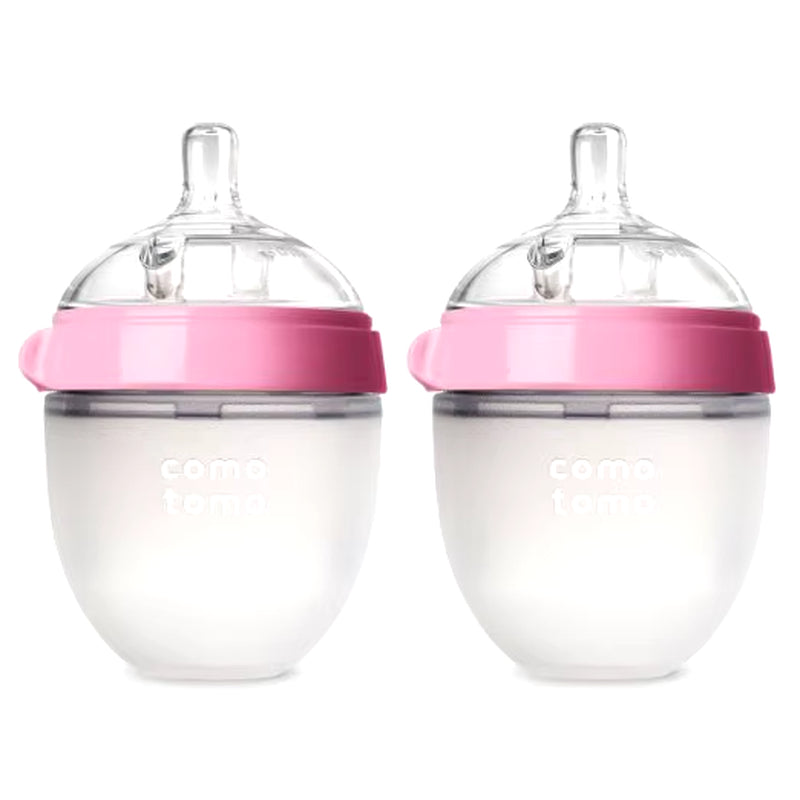Silicone Baby Bottles 2-Pack – 5oz & 8oz BPA-Free, Green/Pink