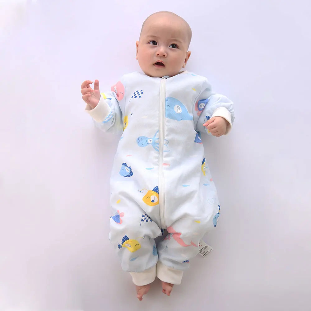 Baby Sleeping Bag for Newborns Baby Diaper Changing Gauze Sleep Bag Removable Sleeves Cartoon Printed Children'S Sleepsacks