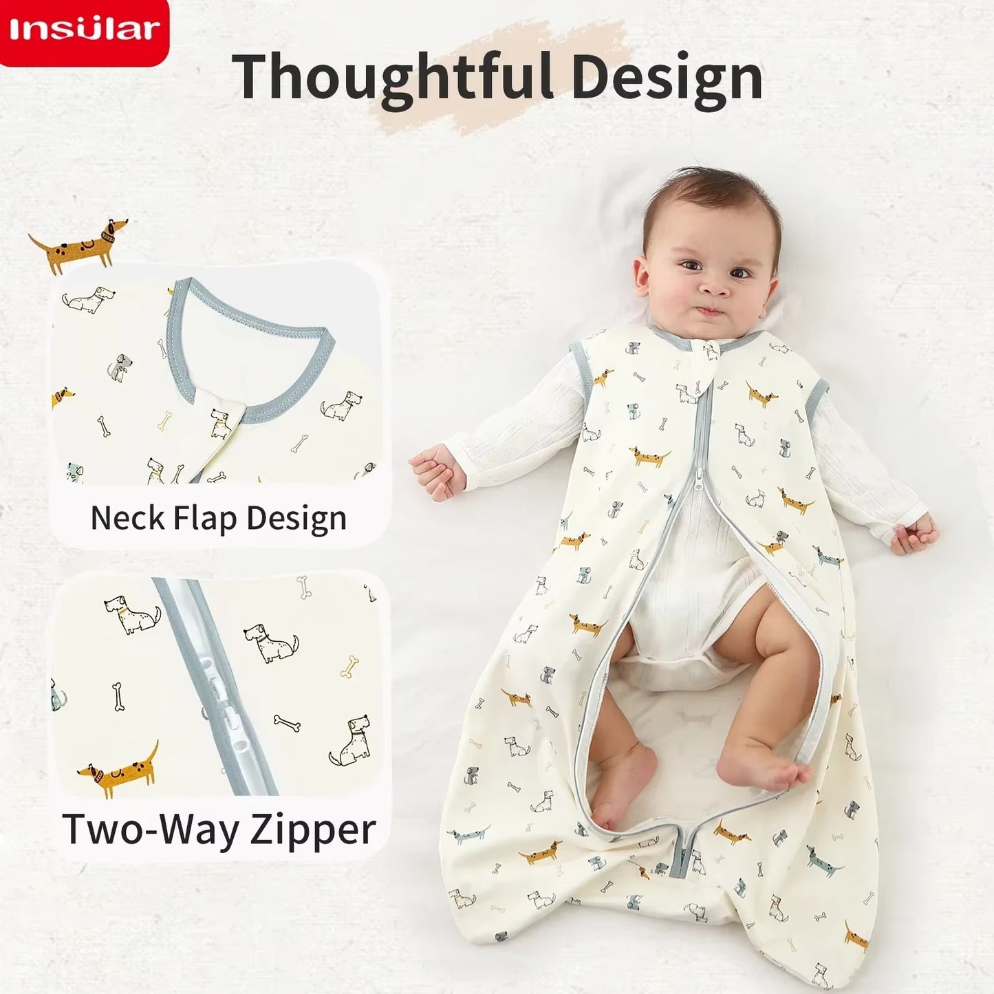 Baby Sleeping Bag Newborn Baby Anti-Shock Sleeping Bag Pajamas Baby Pajamas Light Zipper Crawling Suit Anti-Kick Cartoon Animal
