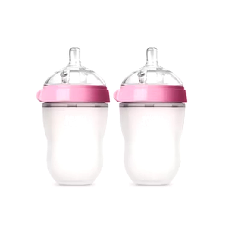 Silicone Baby Bottles 2-Pack – 5oz & 8oz BPA-Free, Green/Pink