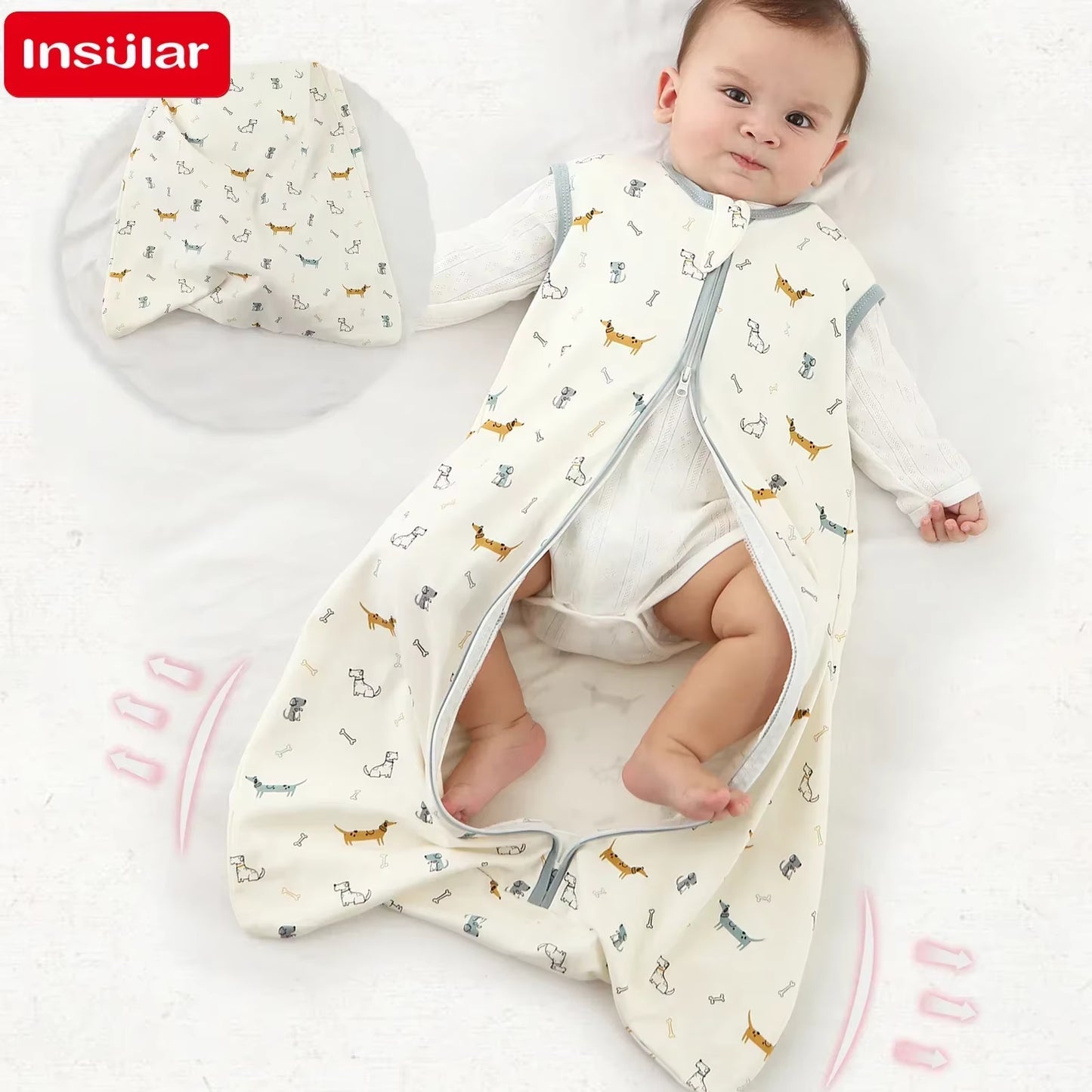 Baby Sleeping Bag Newborn Baby Anti-Shock Sleeping Bag Pajamas Baby Pajamas Light Zipper Crawling Suit Anti-Kick Cartoon Animal