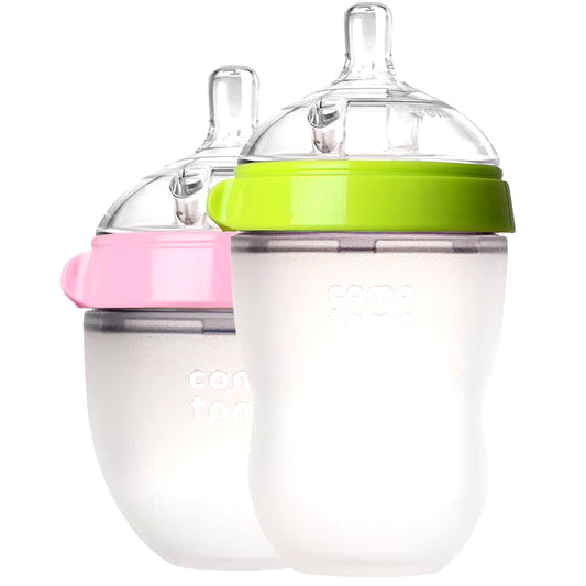 Silicone Baby Bottles 2-Pack – 5oz & 8oz BPA-Free, Green/Pink