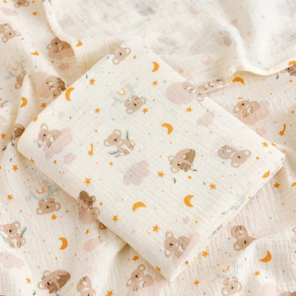 Cotton Muslin Cute Cartoon Printing Baby Swaddle Blanket Soft Breathable Newborn Baby Receiving Blanket for Infant Boys Girls