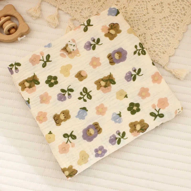 Cotton Muslin Cute Cartoon Printing Baby Swaddle Blanket Soft Breathable Newborn Baby Receiving Blanket for Infant Boys Girls
