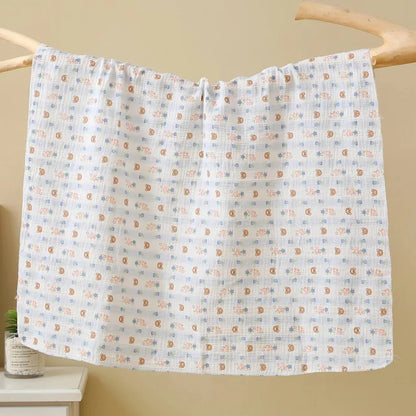 Cotton Muslin Cute Cartoon Printing Baby Swaddle Blanket Soft Breathable Newborn Baby Receiving Blanket for Infant Boys Girls